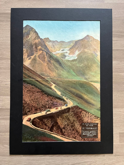 Vintage Cycling Print - Tour de France, Tourmalet Pyrenees Landscape, Original 1949