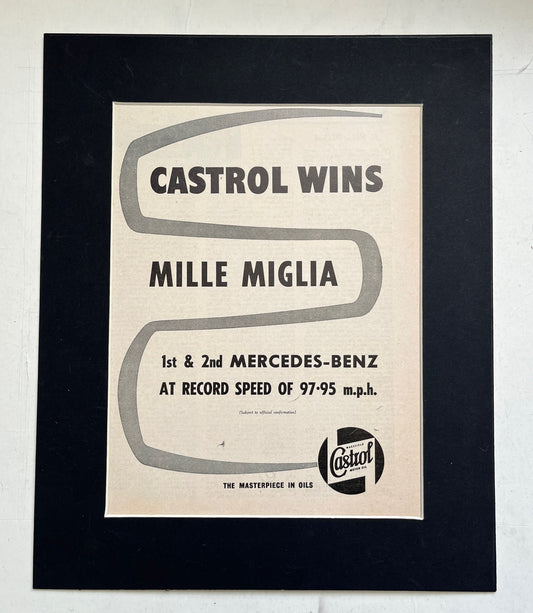 Vintage Advertisement Print - 'Castrol Wins', Mille Miglia, Racing Car, Original 1955