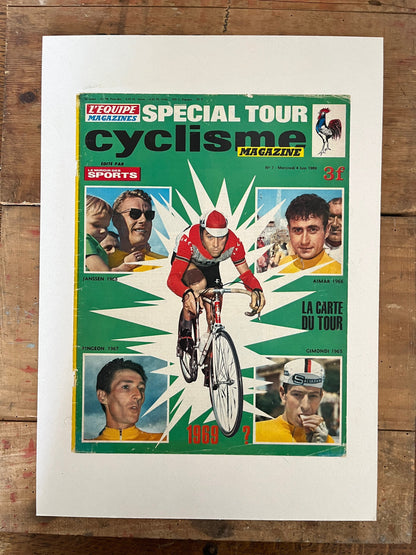 Vintage Cycling Print - Tour de France, Eddy Merckx, Original  c1969