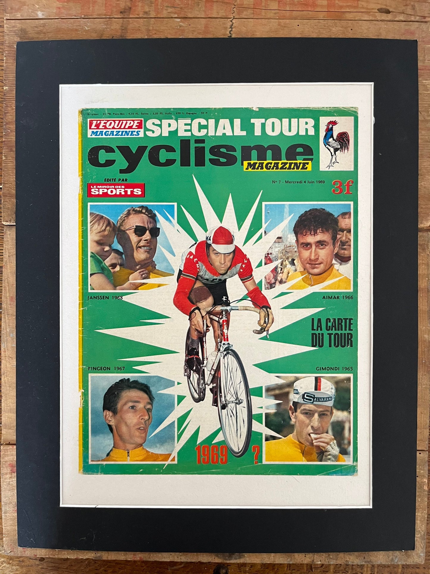 Vintage Cycling Print - Tour de France, Eddy Merckx, Original  c1969