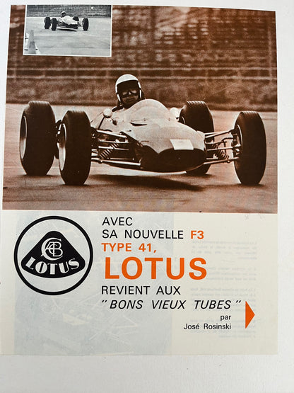 Vintage Magazine Print - Lotus F3 Racing Car French, 1966