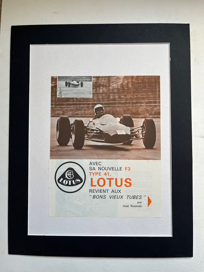 Vintage Magazine Print - Lotus F3 Racing Car French, 1966