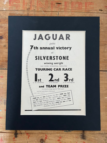 Vintage motorsport advertisement print 1955 - Silverstone -Jaguar