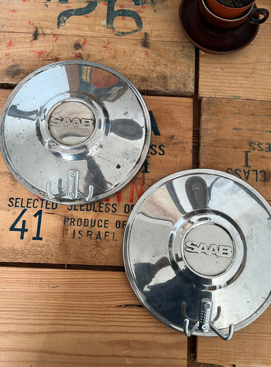 Vintage Saab Hubcap - Re-cycled Coat Hanger/s