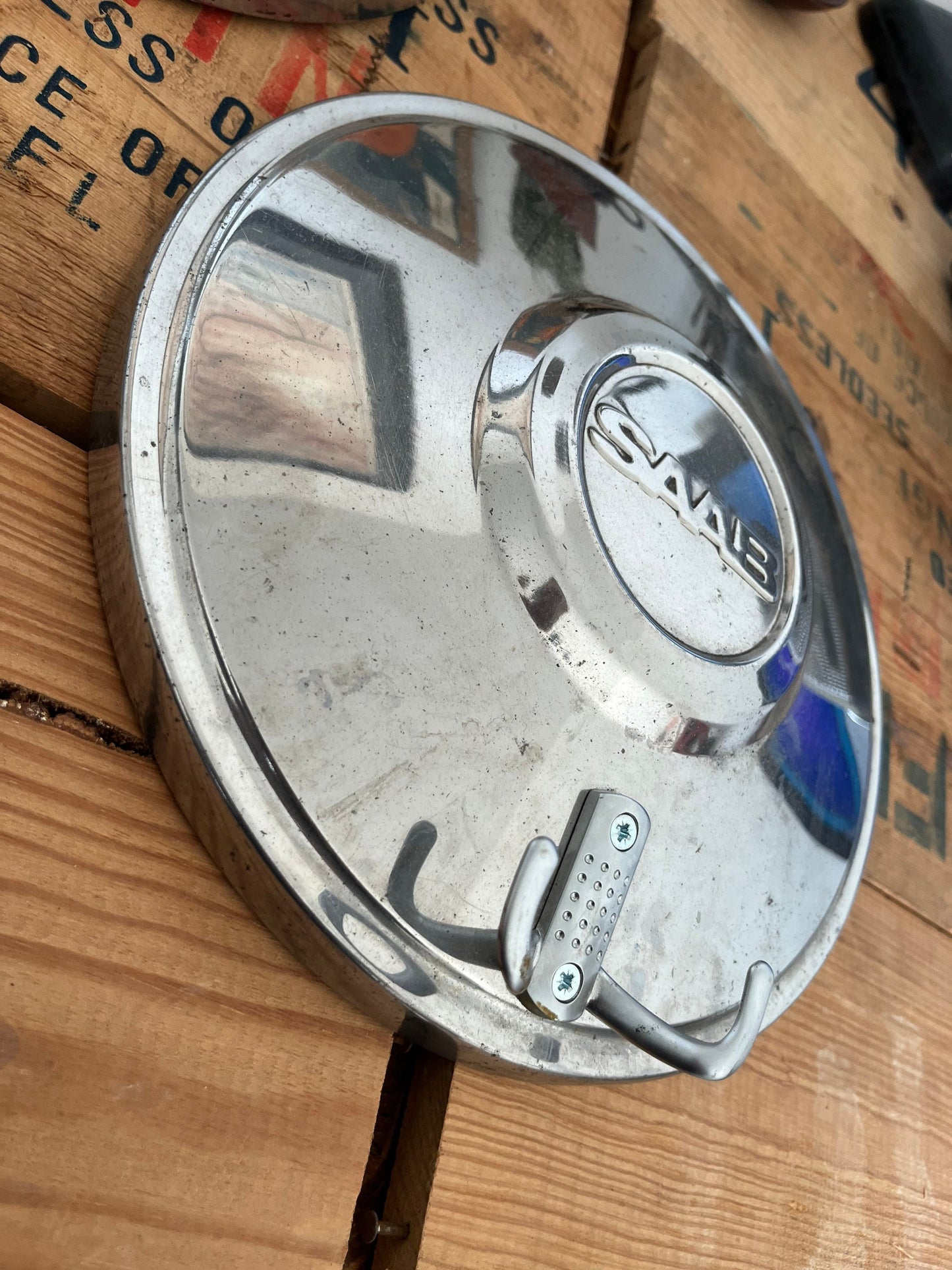 Vintage Saab Hubcap - Re-cycled Coat Hanger/s