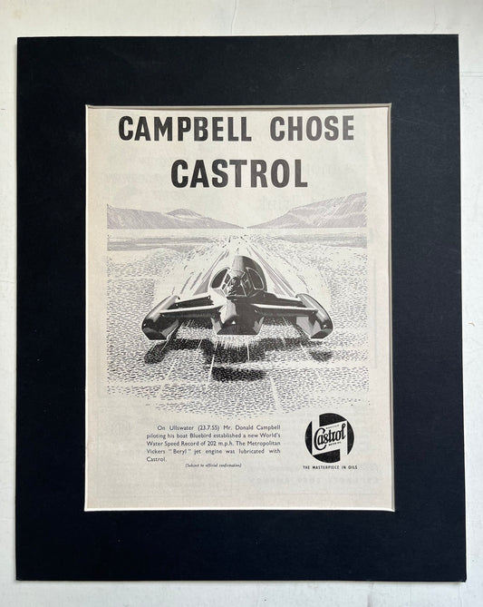 Vintage Advertisement Print - Castrol Bluebird, Donald Campbell, Original 1955