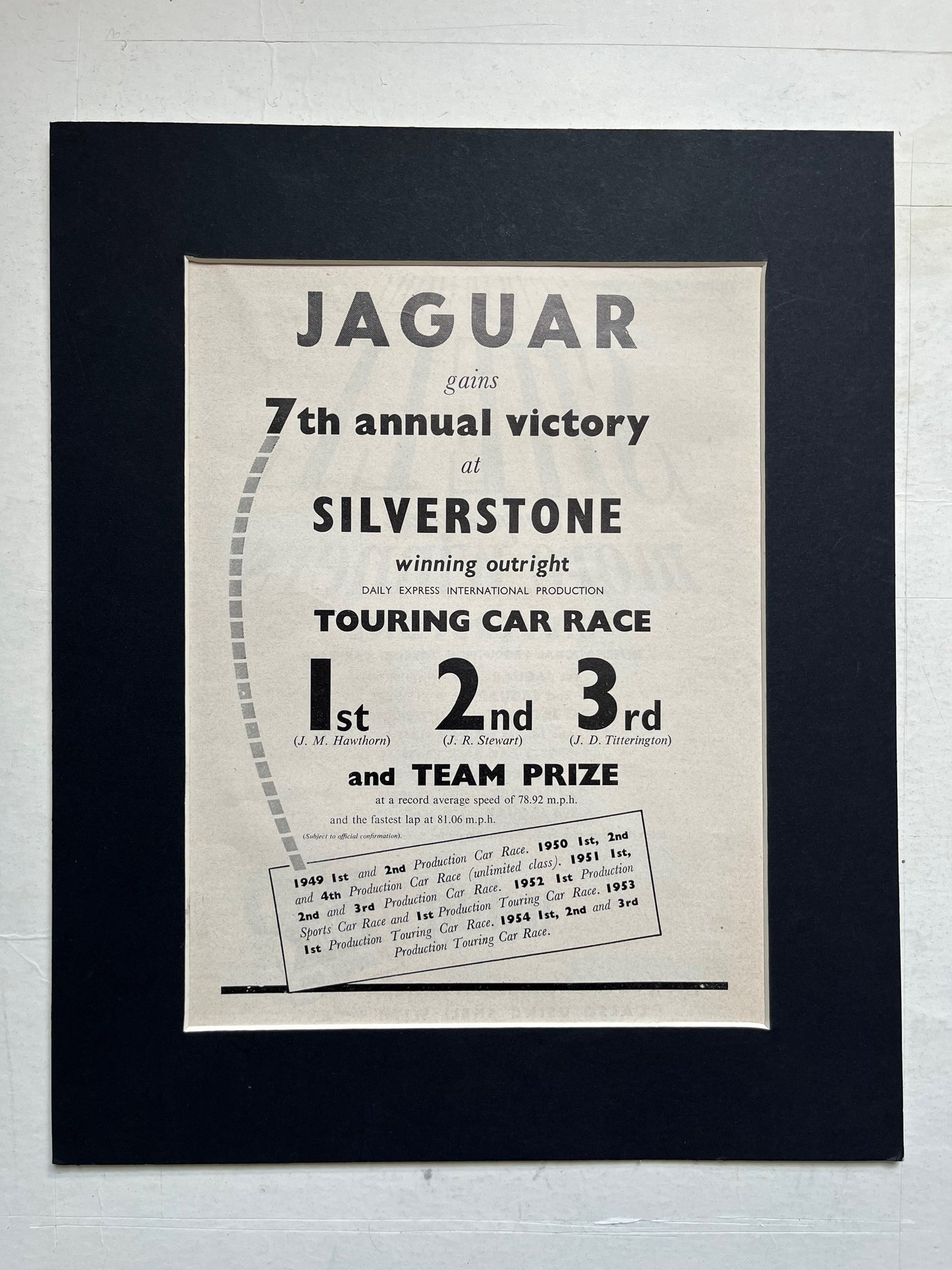 Vintage motorsport advertisement print 1955 - Silverstone -Jaguar