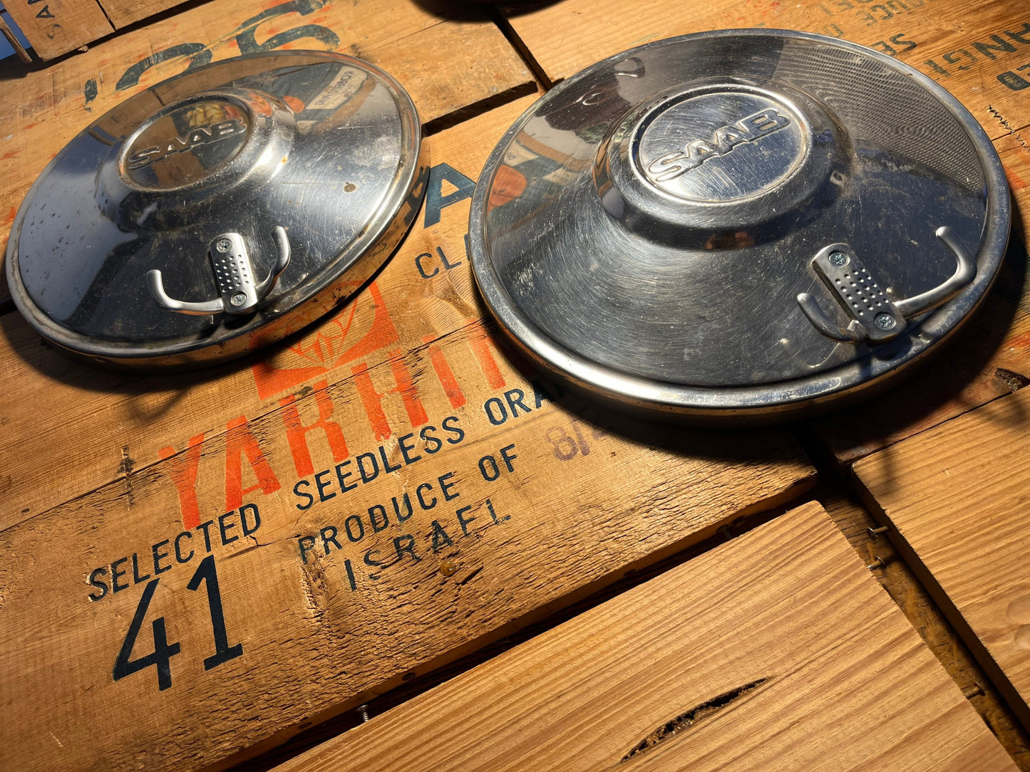 Vintage Saab Hubcap - Re-cycled Coat Hanger/s